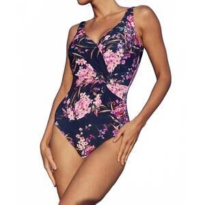 NEW AZURA flora gathered twist one piece swimsuit in navy